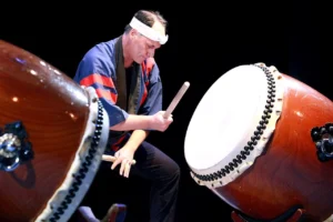 A man playing the taiko